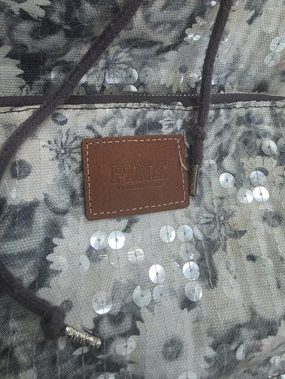 Y2K McBling PINK Victoria's Secret Grey White Floral Backpack Sequin 17x11x5
